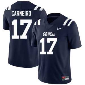University College Football Navy Men's Lucas Carneiro Ole Miss Rebels #17 Jerseys 227618-224 - Image 1