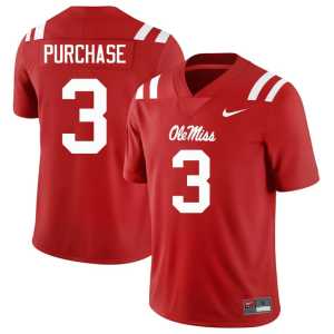 Game Mens Mississippi Red College Football #3 Blake Purchase Jersey 100114-675 - Image 1