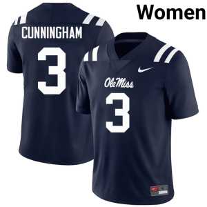 Alumni Caleb Cunningham College Football Navy Women's UM Rebels #3 Jerseys 203489-769 - Image 1