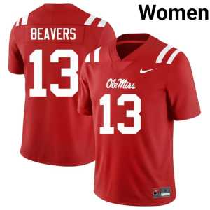 Official Forward Rebels Cedrick Beavers College Football Red Women #13 Jersey 692679-225 - Image 1