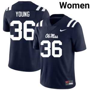 University Women's Keon Young #36 College Football Rebels Navy Jerseys 743004-300 - Image 1