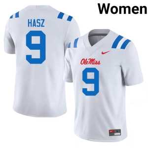 2026-27 White Luke Hasz Womens #9 College Football Ole Mississippi Rebels Jersey 116153-663 - Image 1