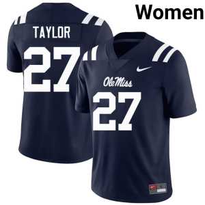 University Navy College Football Macaleb Taylor #27 Women's Forward Rebels Jerseys 759914-782 - Image 1