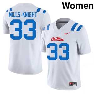 University College Football Womens Shekai Mills-Knight #33 White Ole Mississippi Rebels Jerseys 475449-736 - Image 1