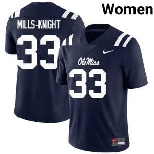 Player Shekai Mills-Knight College Football Navy Women's Ole Miss #33 Jerseys 925617-299 - Image 1