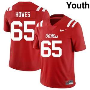 Embroidery College Football Forward Rebels #65 Youth Connor Howes Red Jersey 843188-802 - Image 1