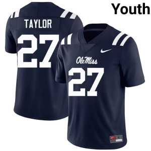 Stitched College Football Macaleb Taylor Ole Miss Navy Youth #27 Jersey 996077-302 - Image 1
