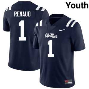 Replica #1 College Football Navy Forward Rebels Jordan Renaud Youth Jersey 989317-212 - Image 1